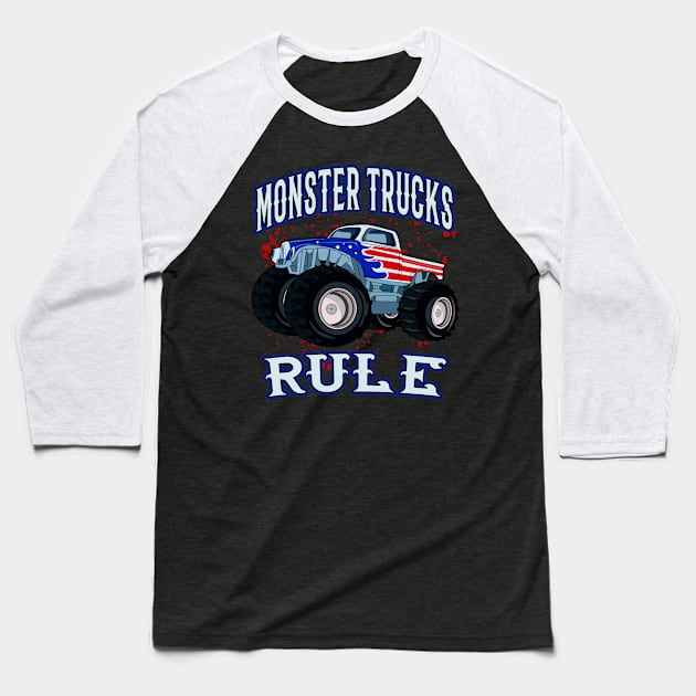 Monster Trucks Rule Pick-Up Monster Truck Cars Baseball T-Shirt by Foxxy Merch